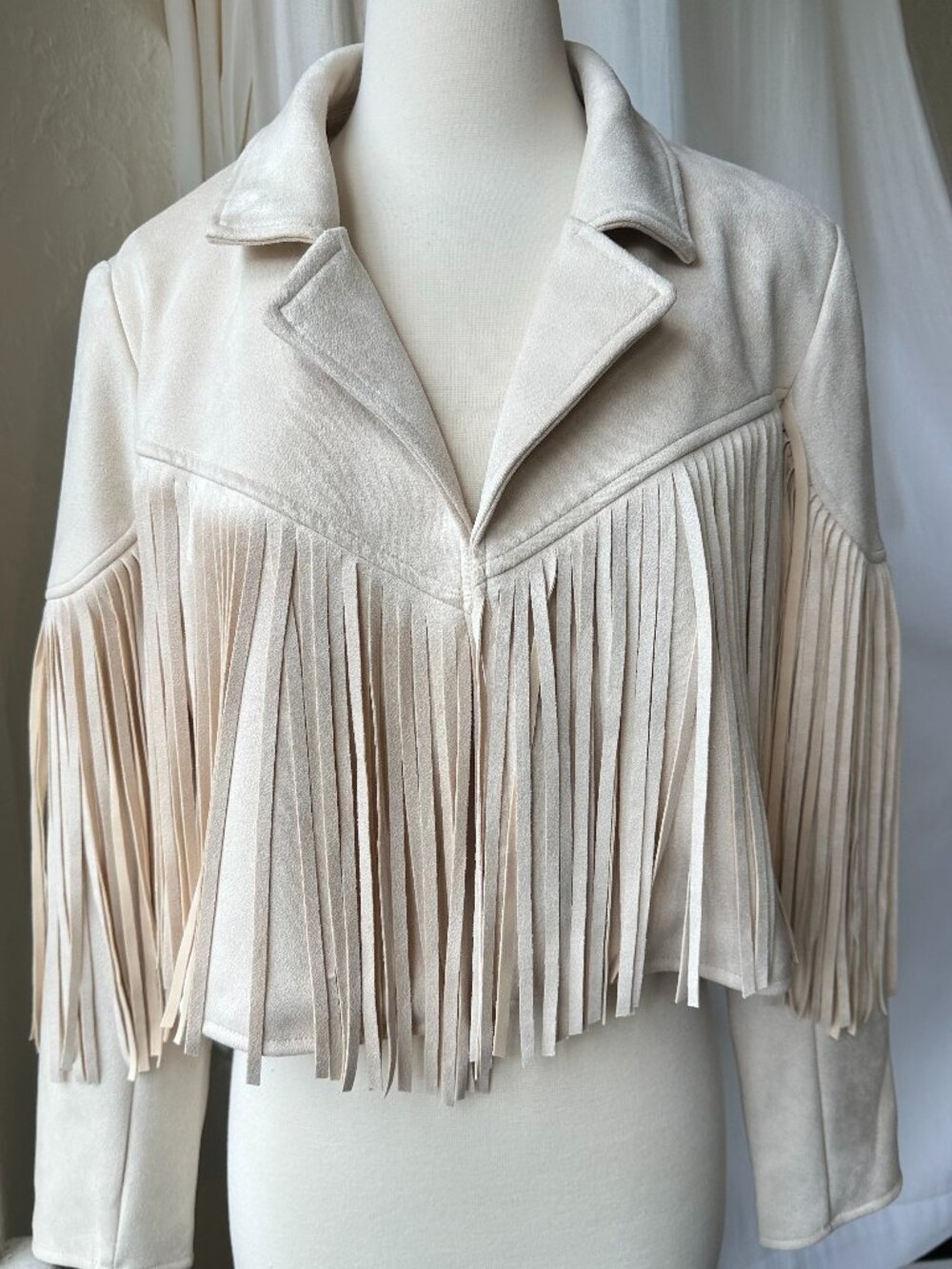 Industry Republic Clothing Faux Suede Fringe Moto Jacket Ivory Size M